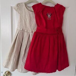 Set of 2 Dresses for Girls Size 6 Red and Cream EUC
